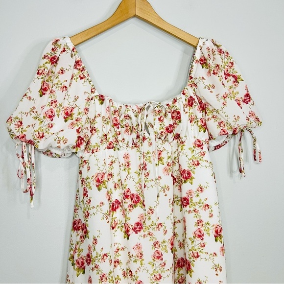 House of CB Princess rose Pink and White Ruched Ruffled floral Mini Sundress s - Picture 4 of 10